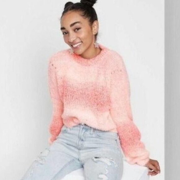 Wild Fable Sweater Spacedye Pink Crew Neck Fuzzy Pullover Cropped Womens Size S - Picture 1 of 5
